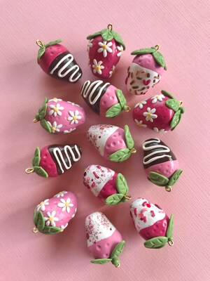 Chocolate dipped strawberry earrings, daisy strawberry earrings, strawberry jewelry kawaii food jewelry, miniature food jewelry - image3